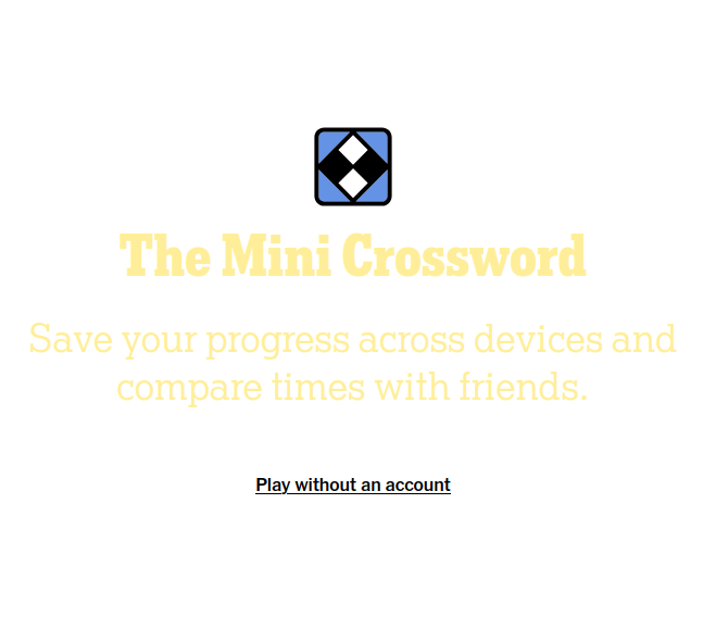 The New York Times mini crossword splash screens showing light yellow text on a white background.