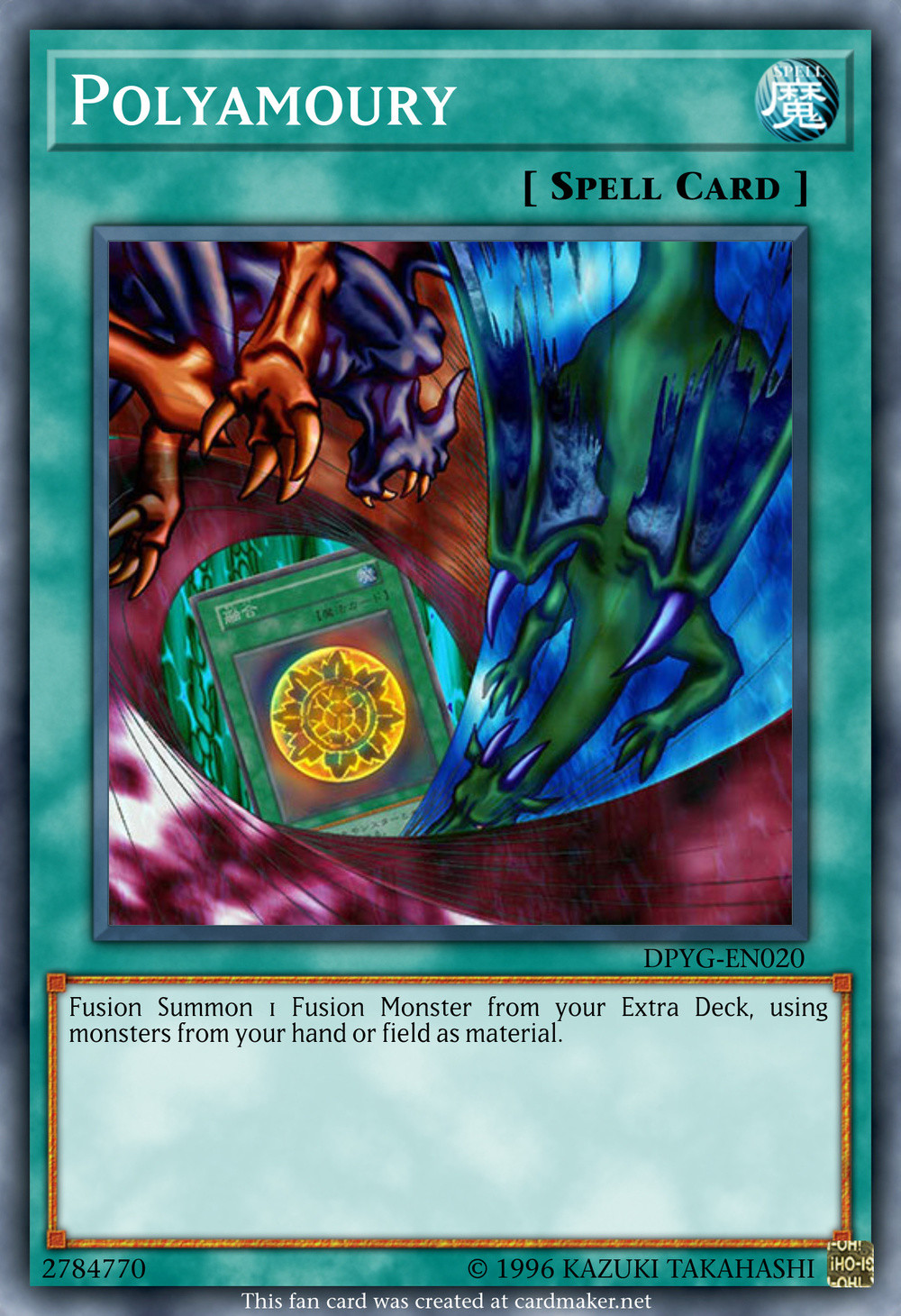 A Yu-Gi-Oh spell called called Polyamoury instead of Polymerization.