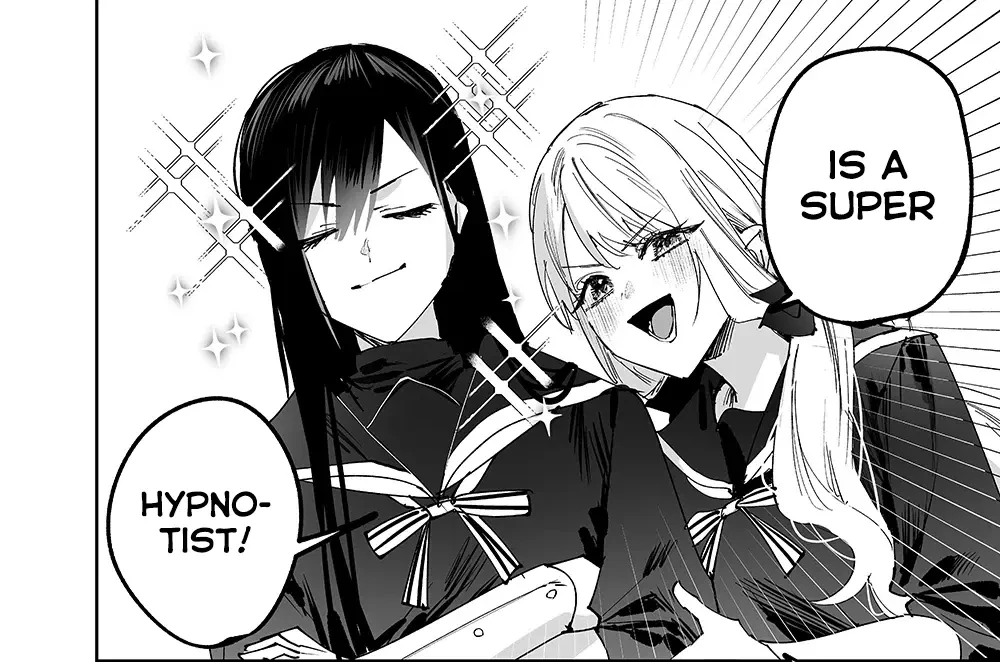 Blonde girl: “My Master is a super hypnotist!” The vampire stands smugly next to her.