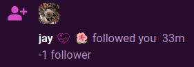 A notification saying someone followed me followed by “-1 follower”