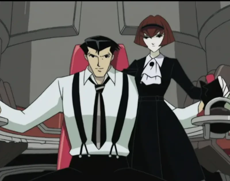 A similar scene from episode 14. The grain and detail of the animation cel are no longer present, everything is brighter and cleaner and a little washed out, the dramatic lighting from the previous image is gone.