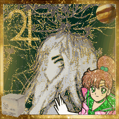 A collage of sparkly GIFs of Sailor Jupiter, Jupiter from We Know the Devil, the planet Jupiter and the astrological symbol for Jupiter.