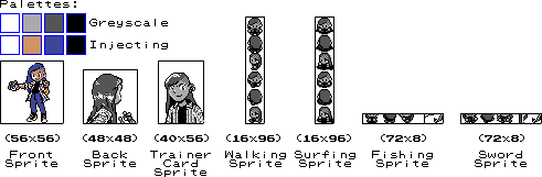 The template for custom Crystal Clear player sprites, with my character sprite filled in.