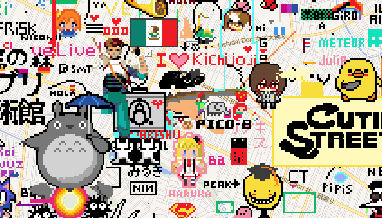 Pico-8 logo with Madeline from Celeste and the player character from Dusk Child.