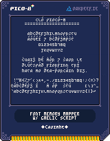 My custom Pico-8 cartridge containing the Cló Piocó-8 font.